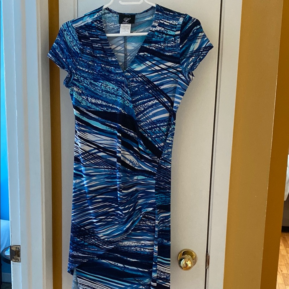 Blue Patterned Stretchy Women's Dress